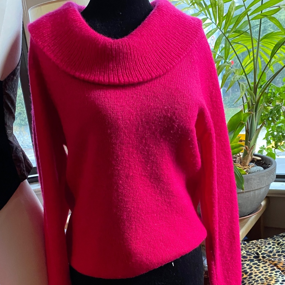 Vintage Parkhurst Mohair and Wool Vibrant Pink Cowl Neck Sweater.
